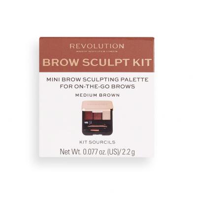 Makeup Revolution London Brow Sculpt Kit Set a paletka na obočie pre ženy 2,2 g Odtieň Medium Brown