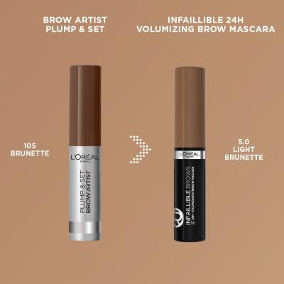 L&#039;Oréal Paris Infaillible Brows Volumizing Eyebrow Mascara Špirála na obočie pre ženy 4,4 ml Odtieň 5.0 Light Brunette