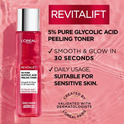 L&#039;Oréal Paris Revitalift 5% Pure Glycolic Acid Peeling Toner Pleťová voda a sprej pre ženy 180 ml