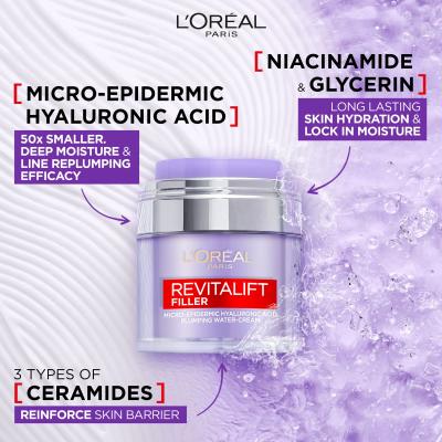 L&#039;Oréal Paris Revitalift Filler HA Plumping Water-Cream Denný pleťový krém pre ženy 50 ml