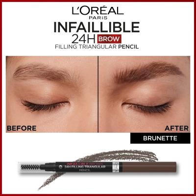 L&#039;Oréal Paris Infaillible Brows 24H Filling Triangular Pencil Ceruzka na obočie pre ženy 1 ml Odtieň 03 Dark Brunette