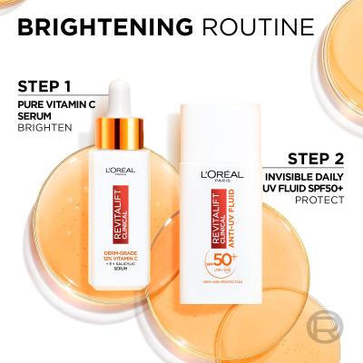 L&#039;Oréal Paris Revitalift Clinical Pure 12% Vitamin C Darčeková kazeta sérum Revitalift Clinical Vitamin C Serum 30 ml + denný pleťový krém Revitalift Clinical Vitamin C Anti-UV Fluid SPF50 50 ml