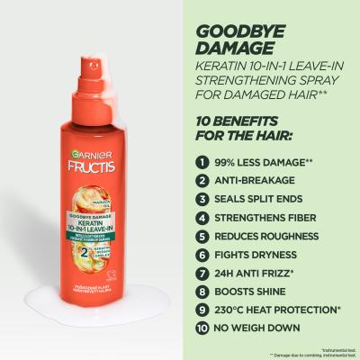 Garnier Fructis Goodbye Damage Keratin 10-In-1 Leave-In Bezoplachová starostlivosť pre ženy 150 ml