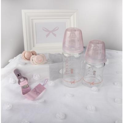 LOVI Baby Shower Glass Bottle Pink 3m+ Dojčenská fľaša pre deti 250 ml