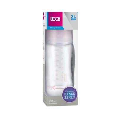 LOVI Baby Shower Glass Bottle Pink 3m+ Dojčenská fľaša pre deti 250 ml