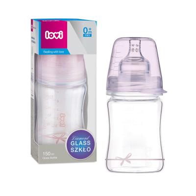 LOVI Baby Shower Glass Bottle Pink 0m+ Dojčenská fľaša pre deti 150 ml