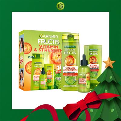 Garnier Fructis Vitamin &amp; Strength Darčeková kazeta šampón Fructis Vitamin &amp; Strength 400 ml + kondicionér Fructis Vitamin &amp; Strength 200 ml + sérum na vlasy Fructis Vitamin &amp; Strength 125 ml