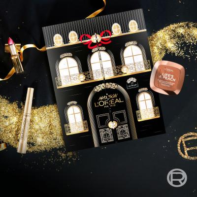 L&#039;Oréal Paris Maison Advent Calendar 2023 Darčeková kazeta špirála 8 ml + ceruzka na pery 1,2 g + lícenka 9 g + rúž 5 ml + očná linka 0,4 g + rúž 3,6 g + maska na oči 11 g + ceruzka na pery 1,2 g + bronzer 9 g + očná linka 3 ml + očný krém 15 ml + rúž 4,8 g