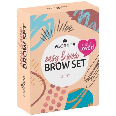 Essence Easy &amp; Wow Brow Set Darčeková kazeta ceruzka na obočie What A Brow Pen Waterproof 0,2 g 01 Light Brown + gélová špirála na obočie Lash &amp; Brow Gél Mascara 9 ml + púder na obočie Brow Powder 2,3 g 01 Light &amp; Medium