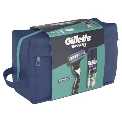 Gillette Mach3 Darčeková kazeta holiaci strojček 1 ks + náhradná hlavica 1 ks + gél na holenie Series Soothing With Aloe Vera Sensitive Shave Gél 200 ml + kozmetická taštička