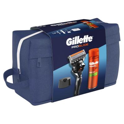 Gillette ProGlide Darčeková kazeta holiaci strojček ProGlide 1 ks + gél na holenie Fusion Shave Gél Sensitive 200 ml + držiak na holiaci strojček + kozmetická taštička