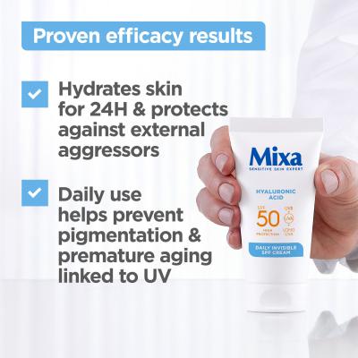 Mixa Hyaluronic Acid Daily Invisible SPF Cream SPF50 Denný pleťový krém pre ženy 50 ml