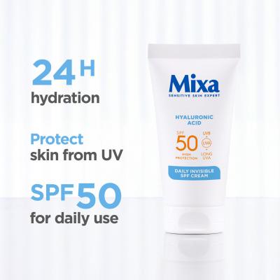 Mixa Hyaluronic Acid Daily Invisible SPF Cream SPF50 Denný pleťový krém pre ženy 50 ml