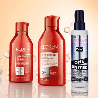 Redken Frizz Dismiss Dream Big Darčeková kazeta šampón Frizz Dismiss 300 ml + kondicionér Frizz Dismiss 300 ml + starostlivosť na vlasy One United All-In-One Multi-Benefit Treatment 150 ml