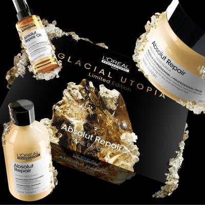 L&#039;Oréal Professionnel Absolut Repair Glacial Utopia Limited Edition Darčeková kazeta šampón Absolut Repair 300 ml + maska na vlasy Absolut Repair 250 ml + olej na vlasy Absolut Repair Oil 90 ml