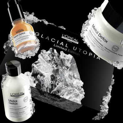 L&#039;Oréal Professionnel Metal Detox Glacial Utopia Limited Edition Darčeková kazeta šampón Metal Detox 300 ml + maska na vlasy Metal Detox 250 ml + olej na vlasy Metal Detox Professional Concentrated Oil 50 ml