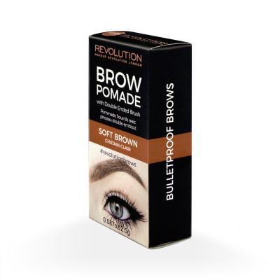 Makeup Revolution London Brow Pomade With Double Ended Brush Gél a pomáda na obočie pre ženy 2,5 g Odtieň Soft Brown