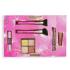 Makeup Revolution London Blush & Glow Gift Set Darčeková kazeta rozjasňujúca paletka Highlighter Quad 9,6 g Make It Count + rozjasňovač Bright Light Highlighter 3 ml Divine Dark Pink + kozmetický štetec 2 ks + lícenka Superdewy Liquid Blush 15 ml Flushing For You + lícenka a rozjasňovač Fast Base Bl