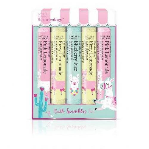 Baylis &amp; Harding Beauticology™ Bath Sprinkles Set Darčeková kazeta soľ do kúpeľa Beauticology Pink Lemonade Bath Sprinkles 2x65 g + soľ do kúpeľa Beauticology Fizzy Lemonade Bath Sprinkles 2x65 g + soľ do kúpeľa Beauticology Blueberry Lemonade Bath Sprinkles 65 g