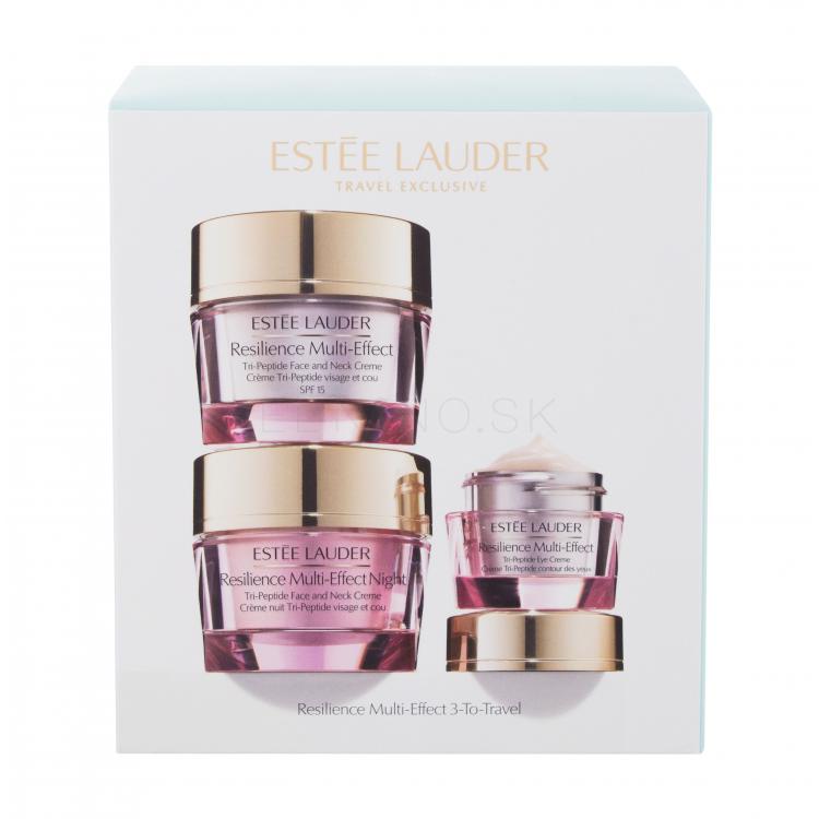 Estée Lauder Resilience Multi-Effect 3-To-Travel Darčeková kazeta denný pleťový krém Resilience Multi-Effect Face And Neck Creme SPF15 50 ml + nočný pleťový krém Resilience Multi-Effect Night Face And Neck Creme 50 ml + očný krém Resilience Multi-Effect Tri-Peptide Eye Creme 15 ml