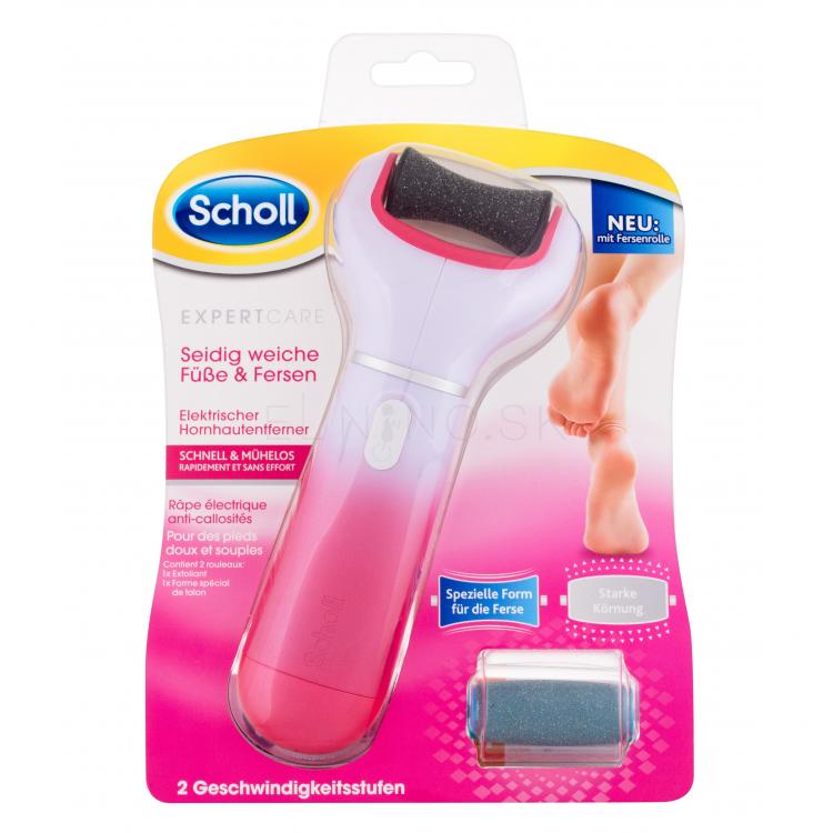 Scholl Expert Care Electronic Foot File Cracked Skin Darčeková kazeta elektrický pilník na chodidlá s jednou hlavicou Expert Care Pink 1 ks + náhradné hlavice Expert Care Stark Marine Minerals 1 ks + batérie 4 ks