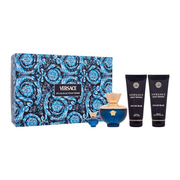 Versace Pour Femme Dylan Blue Darčeková kazeta parfumovaná voda 100 ml + parfumovaná voda 5 ml + telové mlieko 100 ml + sprchovací gél 100 ml