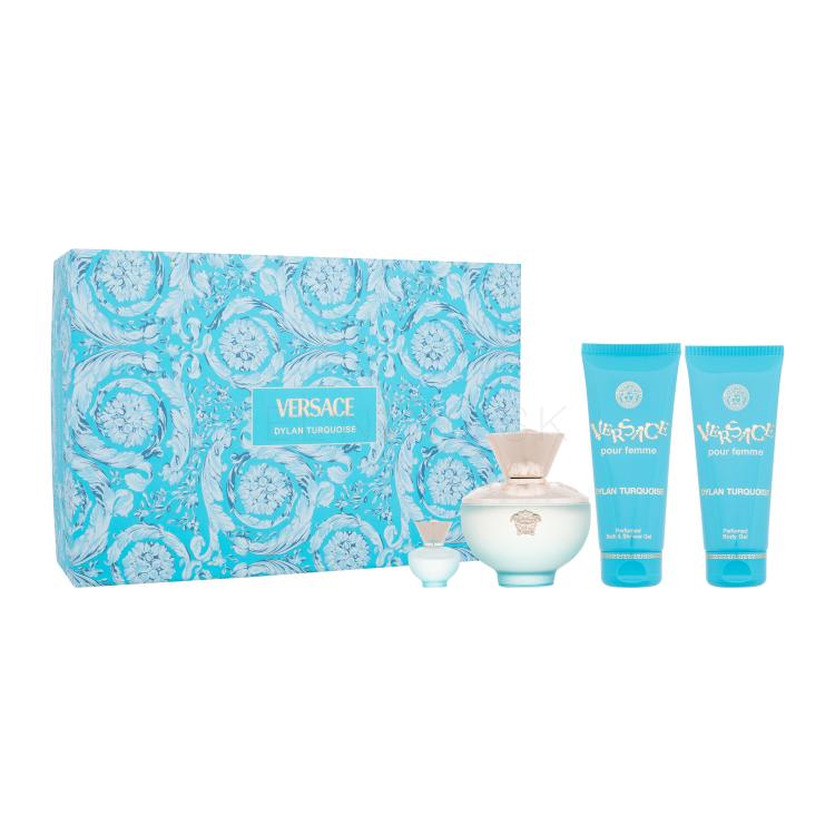 Versace Pour Femme Dylan Turquoise Darčeková kazeta toaletná voda 100 ml + toaletná voda 5 ml + sprchovací gél 100 ml + telový gél 100 ml