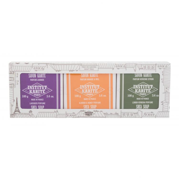 Institut Karité Shea Soap Trio Darčeková kazeta tuhé mydlo Shea Soap Lavender 100 g + tuhé mydlo Shea Soap Almond &amp; Honey 100 g + tuhé mydlo Shea Soap Lemon Verbena 100 g