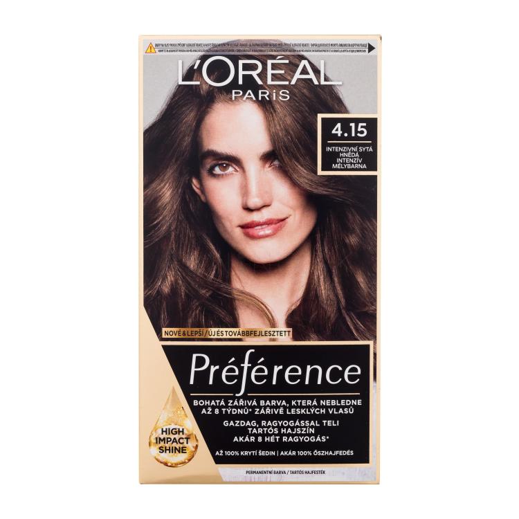 L&#039;Oréal Paris Préférence Farba na vlasy pre ženy 60 ml Odtieň 4.15 poškodená krabička