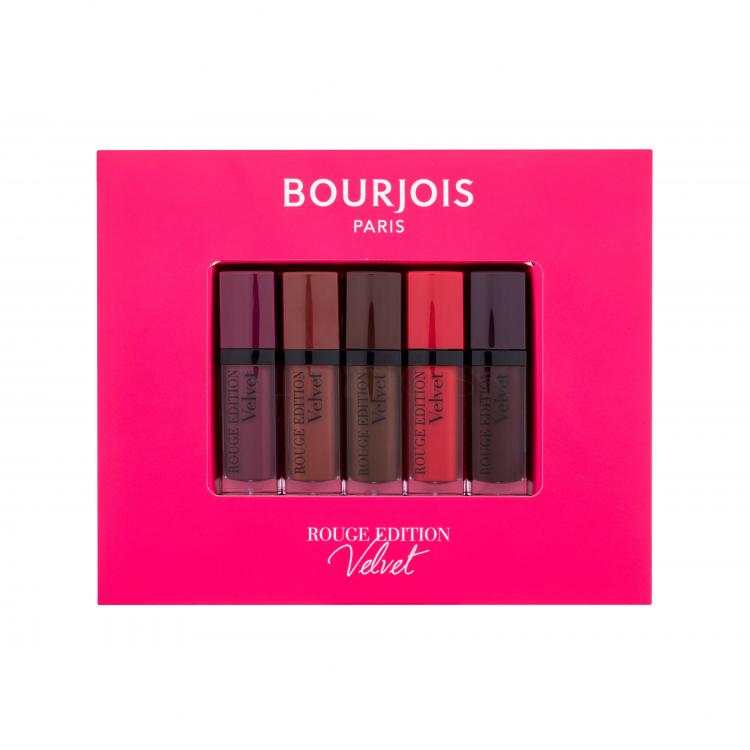 BOURJOIS Paris Rouge Edition Velvet Darčeková kazeta rúž 7,7 ml + rúž 7,7 ml 25 Berry Chic + rúž 7,7 ml 23 Chocolat Corset + rúž 7,7 ml 33 Brun´croyable + rúž 7,7 ml Ultra-violette poškodená krabička