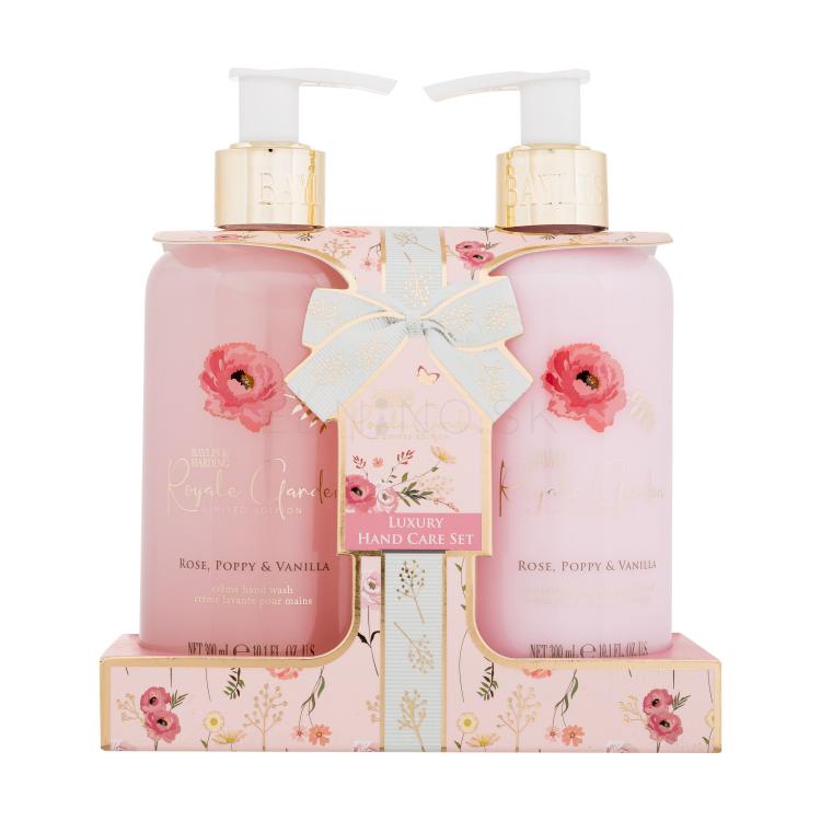 Baylis &amp; Harding Royale Garden Luxury Hand Care Set Darčeková kazeta telové mlieko Royale Garden Rose, Poppy &amp; Vanilla 300 ml + mydlo na ruky Royale Garden Rose, Poppy &amp; Vanilla 300 ml