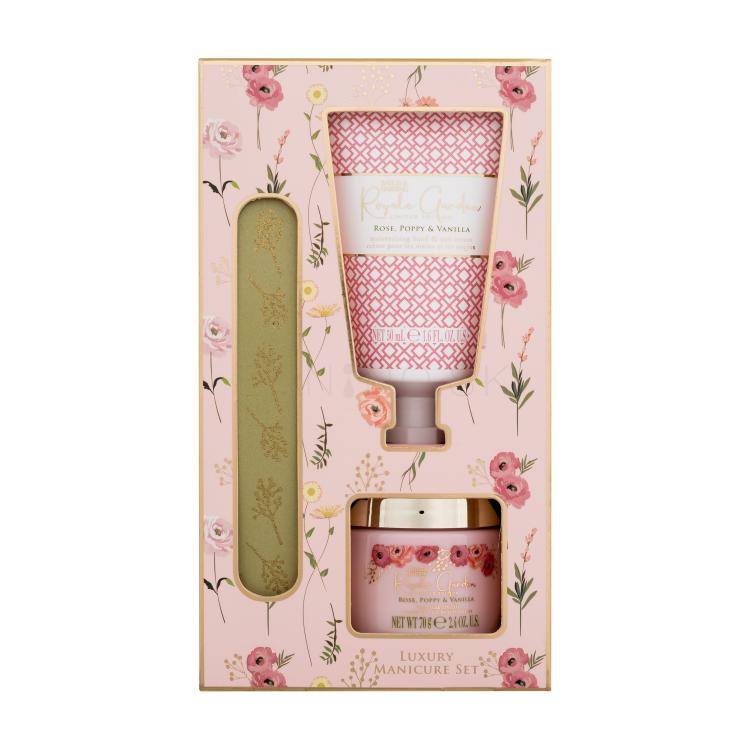 Baylis &amp; Harding Royale Garden Luxury Manicure Set Darčeková kazeta krém na ruky Royale Garden Rose, Poppy &amp; Vanilla 50 ml + minerálna soľ Royale Garden Rose, Poppy &amp; Vanilla 70 g + pilník na nechty