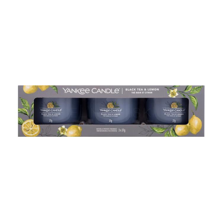 Yankee Candle Black Tea &amp; Lemon Darčeková kazeta vonná sviečka 3 x 37 g