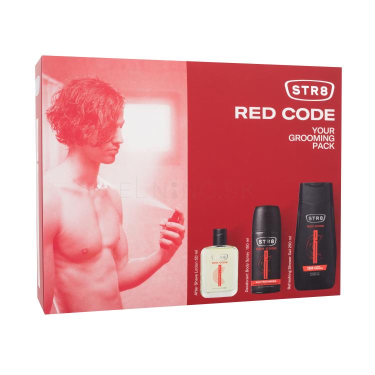 STR8 Red Code Darčeková kazeta voda po holení 50 ml + dezodorant 150 ml + sprchovací gél 250 ml poškodená krabička