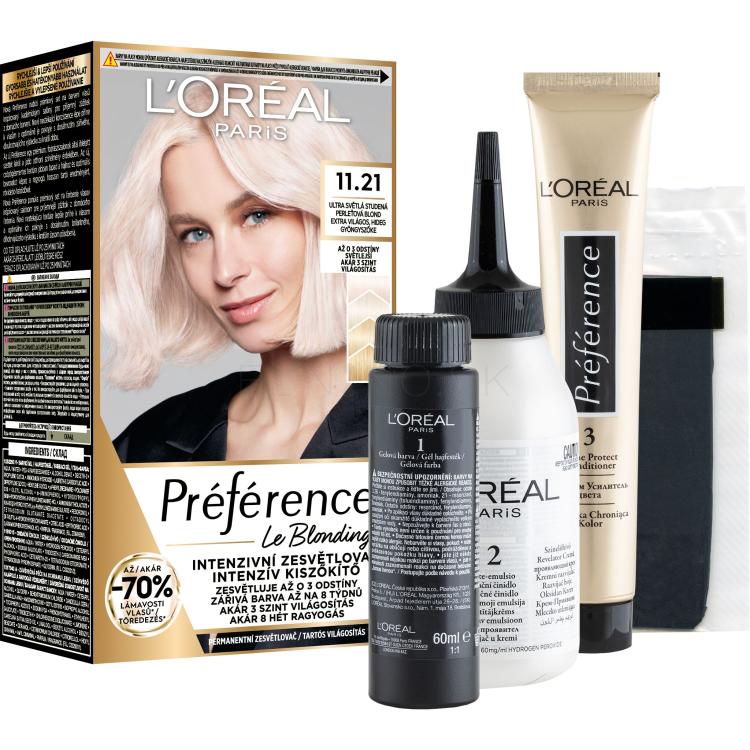 L&#039;Oréal Paris Préférence Le Blonding Farba na vlasy pre ženy 1 ks Odtieň 11.21 Ultra Light Cold Pearl Blonde