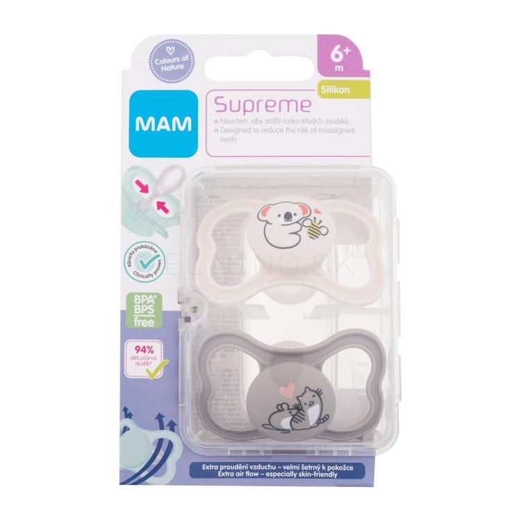 MAM Supreme Silicone Pacifier 6m+ White &amp; Grey Cumlík pre deti 2 ks