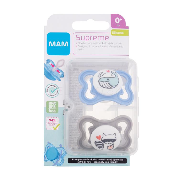 MAM Supreme Silicone Pacifier 0m+ Blue &amp; Grey Cumlík pre deti 2 ks