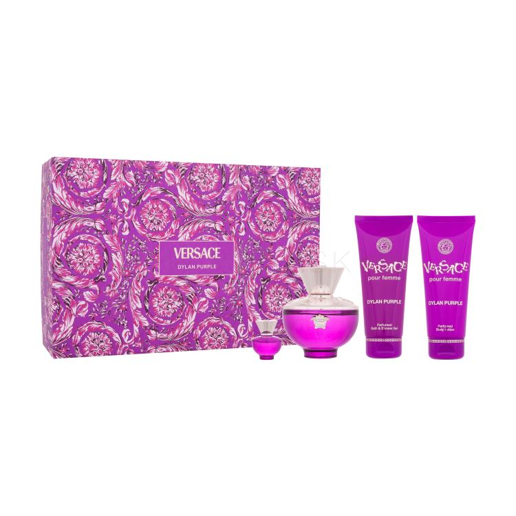 Versace Pour Femme Dylan Purple Darčeková kazeta parfumovaná voda 100 ml + parfumovaná voda 5 ml + sprchovací gél 100 ml + telové mlieko 100 ml