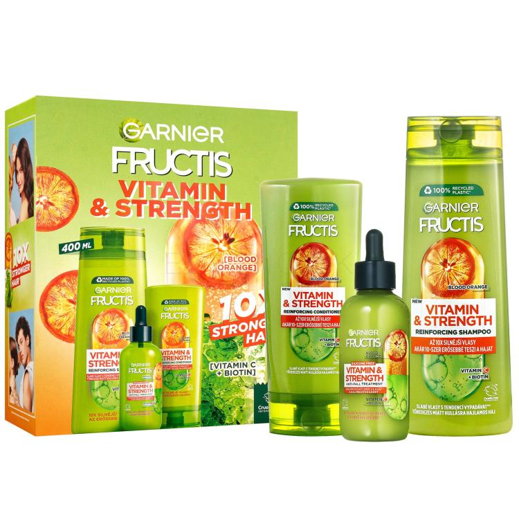 Garnier Fructis Vitamin &amp; Strength Darčeková kazeta šampón Fructis Vitamin &amp; Strength 400 ml + kondicionér Fructis Vitamin &amp; Strength 200 ml + sérum na vlasy Fructis Vitamin &amp; Strength 125 ml