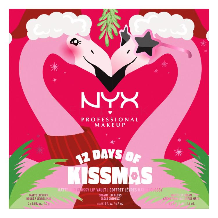 NYX Professional Makeup Fa La La L.A. Land 12 Days Of Kissmas Darčeková kazeta lesk na pery Butter Gloss 6 x 4,7 ml + rúž Smooth Whip Matte Lip Cream 4 x 1,6 ml + rúž 2 x 1,3 g