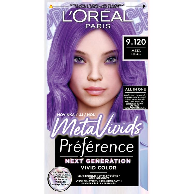 L&#039;Oréal Paris Préférence Meta Vivids Farba na vlasy pre ženy 75 ml Odtieň 9.120 Meta Lilac