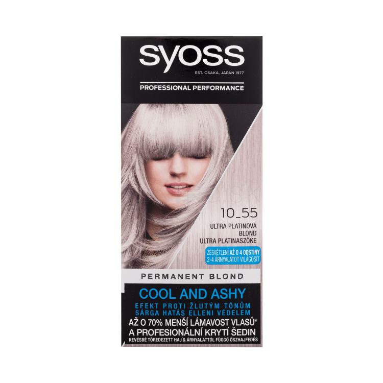 Syoss Permanent Coloration Permanent Blond Farba na vlasy pre ženy 50 ml Odtieň 10-55 Ultra Platinum Blond poškodená krabička