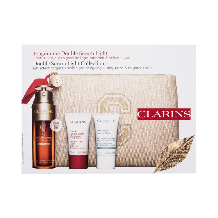 Clarins Double Serum Light Collection Darčeková kazeta pleťové sérum Double Serum Light Texture 50 ml + pleťový balzam Beauty Flash Balm 15 ml + pleťová krémová maska Cryo-Flash Cream-Mask 15 ml + ekologická kozmetická taštička