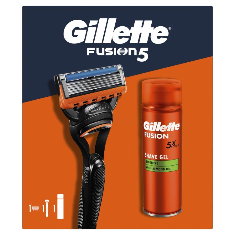 Gillette Fusion5 Darčeková kazeta holiaci strojček Fusion5 1 ks + gél na holenie Fusion Shave Gél Sensitive 200 ml