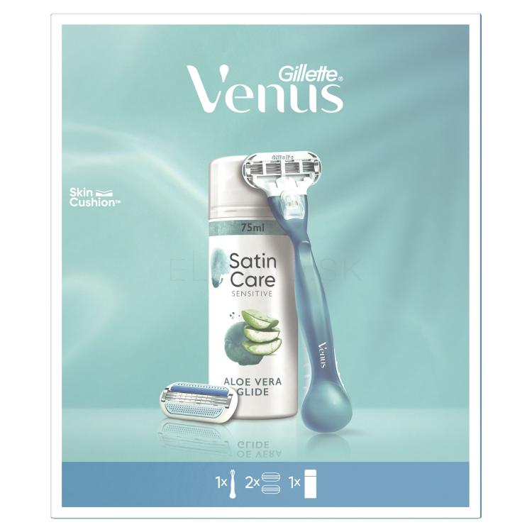 Gillette Venus Darčeková kazeta holiaci strojček Venus Smooth 1 ks + náhradná hlavica 1 ks + gél na holenie Satin Care Sensitive Aloe Vera 75 ml