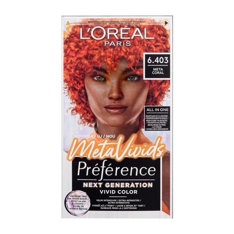 L&#039;Oréal Paris Préférence Meta Vivids Farba na vlasy pre ženy 75 ml Odtieň 6.403 Meta Coral poškodená krabička