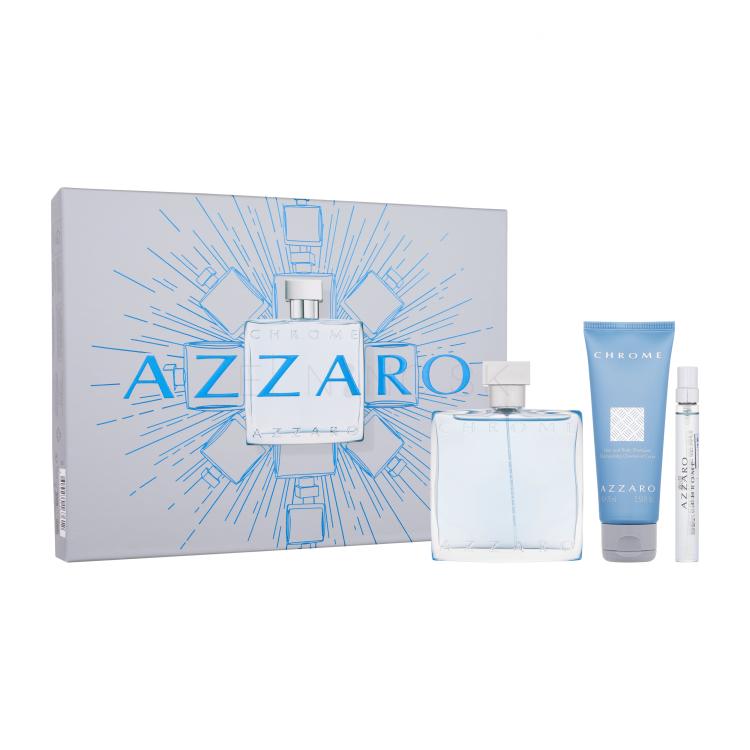 Azzaro Chrome Darčeková kazeta toaletná voda 100 ml + toaletná voda 10 ml + šampón na vlasy a telo 75 ml