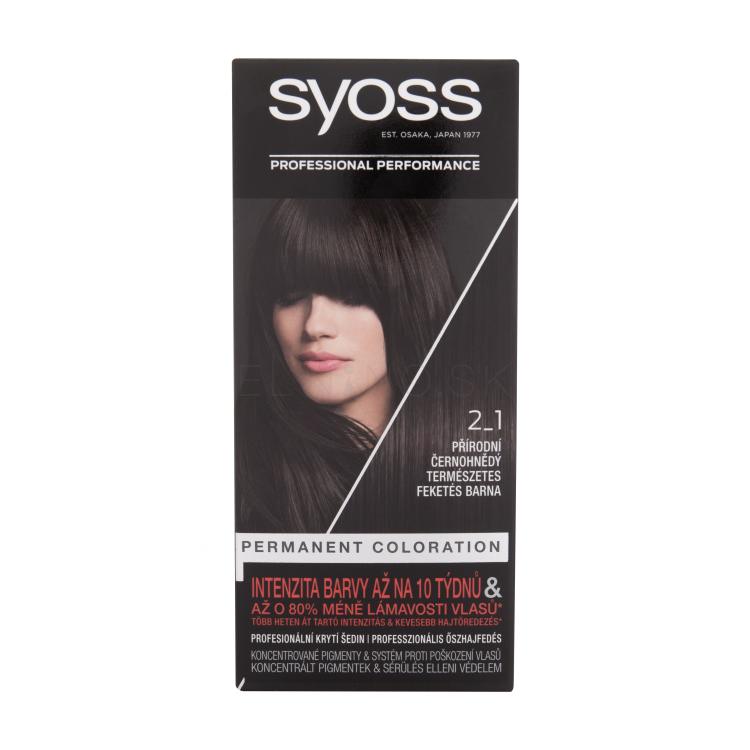 Syoss Permanent Coloration Farba na vlasy pre ženy 50 ml Odtieň 2-1 Black-Brown poškodená krabička