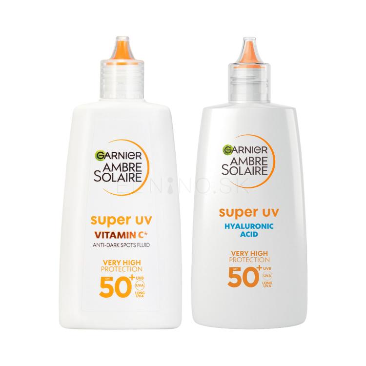 Set Opaľovací prípravok na tvár Garnier Ambre Solaire Super UV Hyaluronic Acid SPF50+ + Opaľovací prípravok na tvár Garnier Ambre Solaire Super UV Vitamin C SPF50+