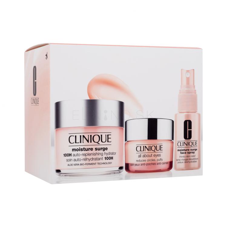 Clinique Moisture Surge Ultra Hydration Travel Exclusive Darčeková kazeta denný pleťový krém Moisture Surge 100H Auto-Replenishing Hydrator 125 ml + pleťový sprej Moisture Surge Face Spray Thirsty Skin Relief 30 ml + očný krém All About Eyes 15 ml poškodená krabička